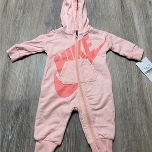 Nike Pink Hooded Baby One-Piece Footie with Logo